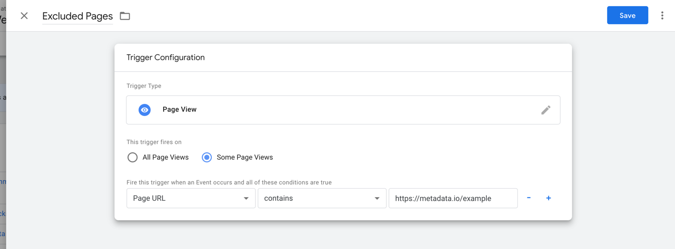 Page view trigger configuration