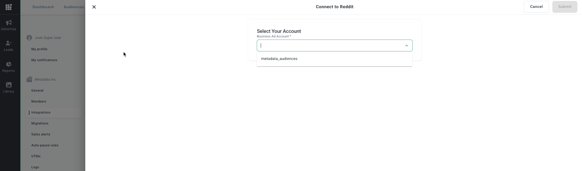 Reddit ad account selection